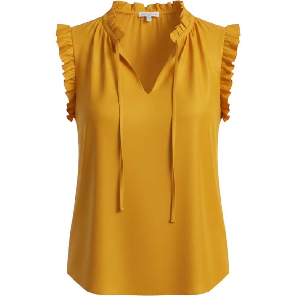 Maison d Amelie Mustard Yellow Ruffle Sleeve Tie Neck Blouse XL